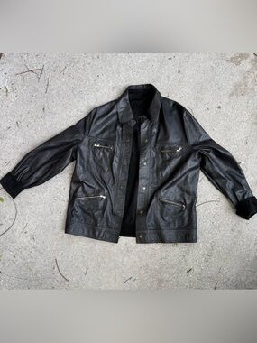 Sonny Bono Black Leather reversible Jacket - Classic button up